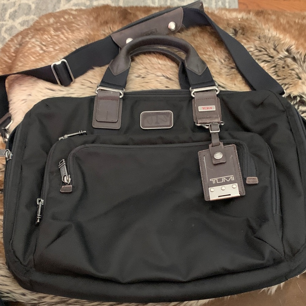 Tumi Black Nylon Laptop Messenger with Leather Accents